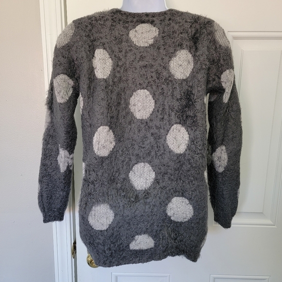Joseph A Crewneck Sweater Eyelash Dark And Light Gray Circles Soft Fuzzy Size S - Picture 4 of 9